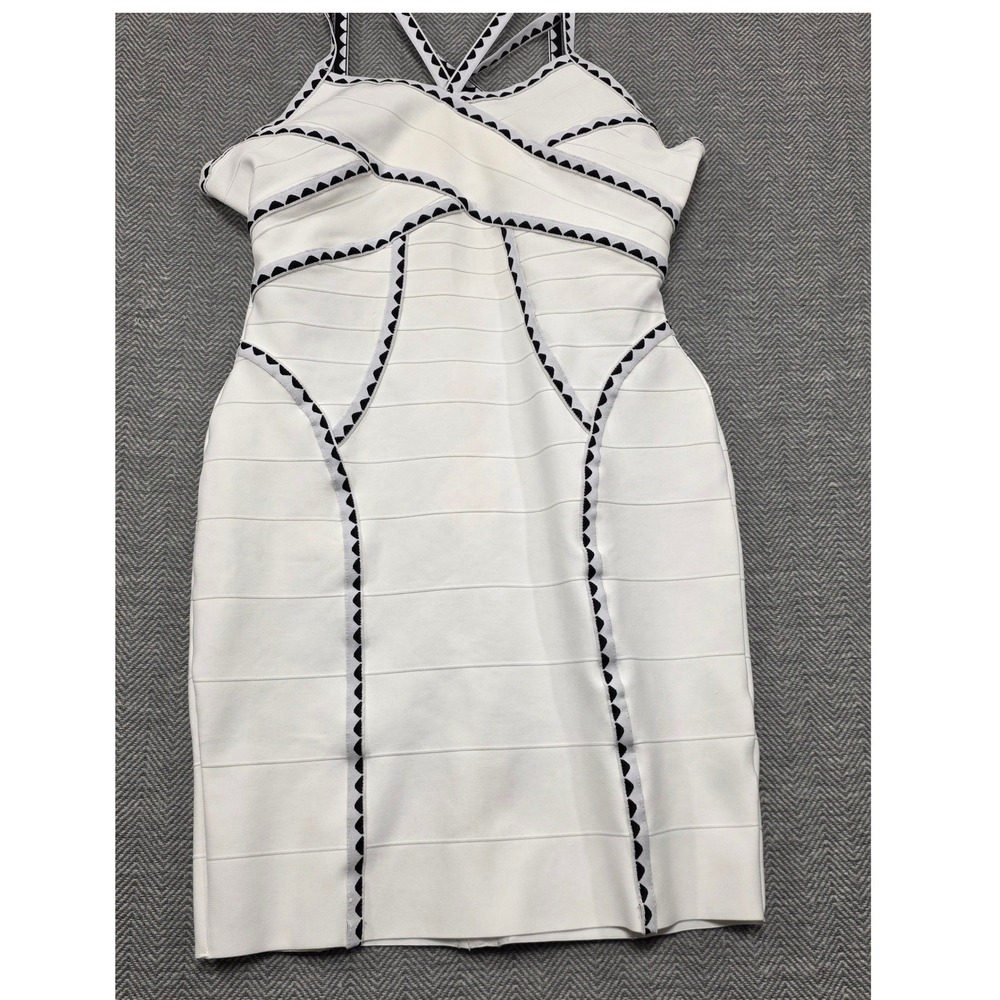 Hybrid & Company White Black Scallop Trim Bandage‎ Bodycon Mini Dress XL